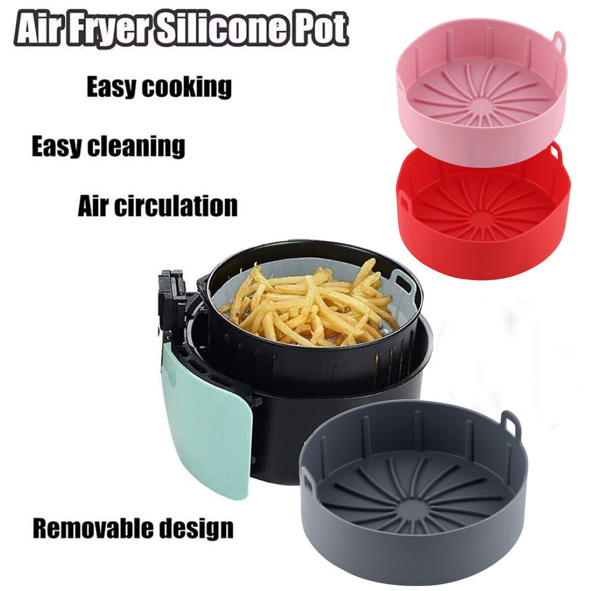 For Air Fryer Silicone Pot Thicken BBQ Plate Barbecue Basket Heating Baking Pan