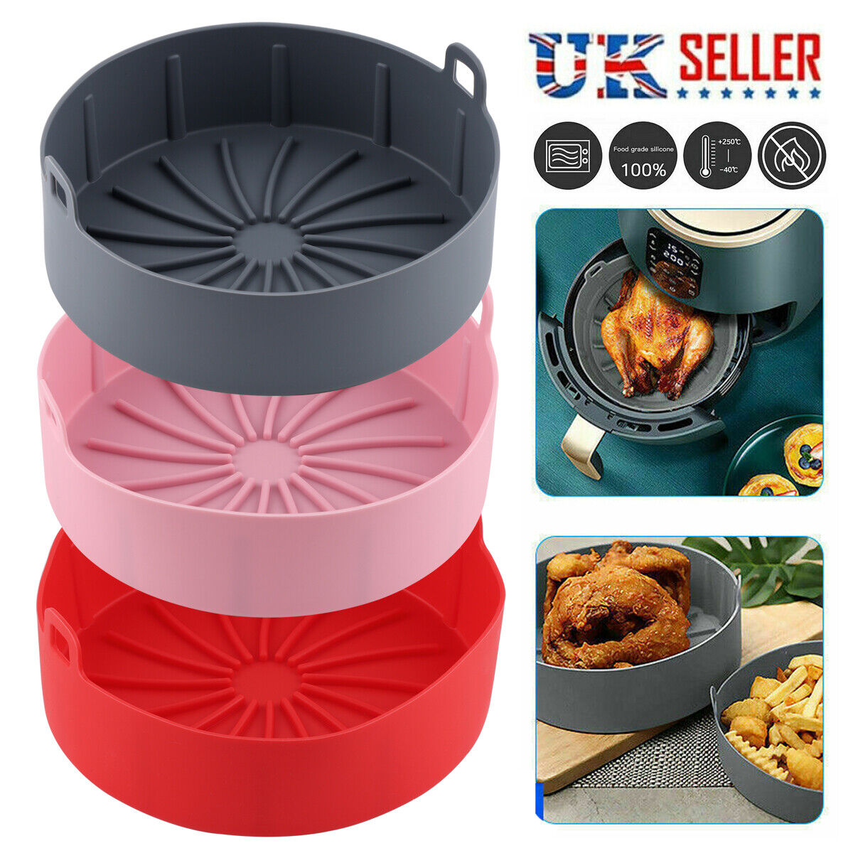 For Air Fryer Silicone Pot Thicken BBQ Plate Barbecue Basket Heating Baking Pan