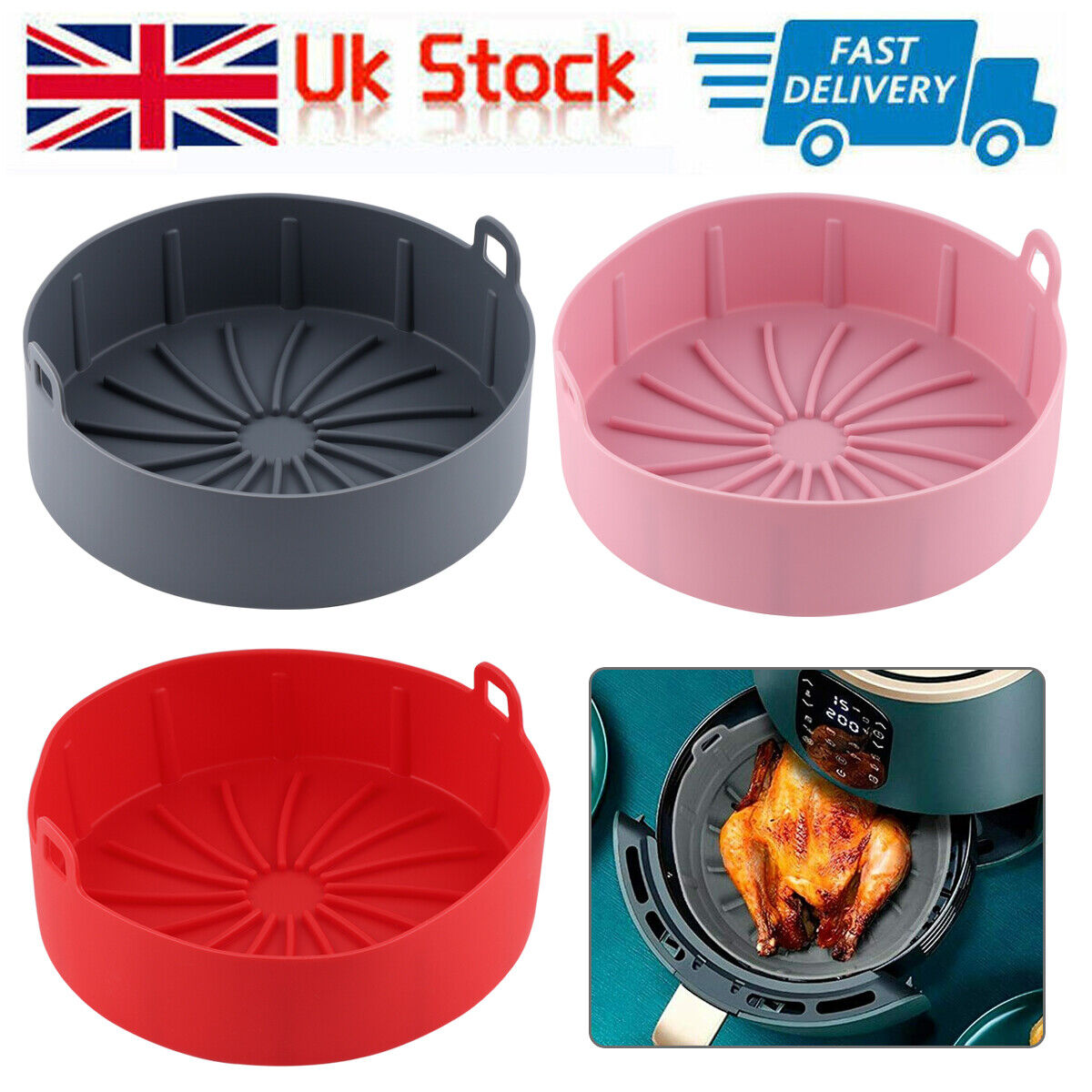 For Air Fryer Silicone Pot Thicken BBQ Plate Barbecue Basket Heating Baking Pan