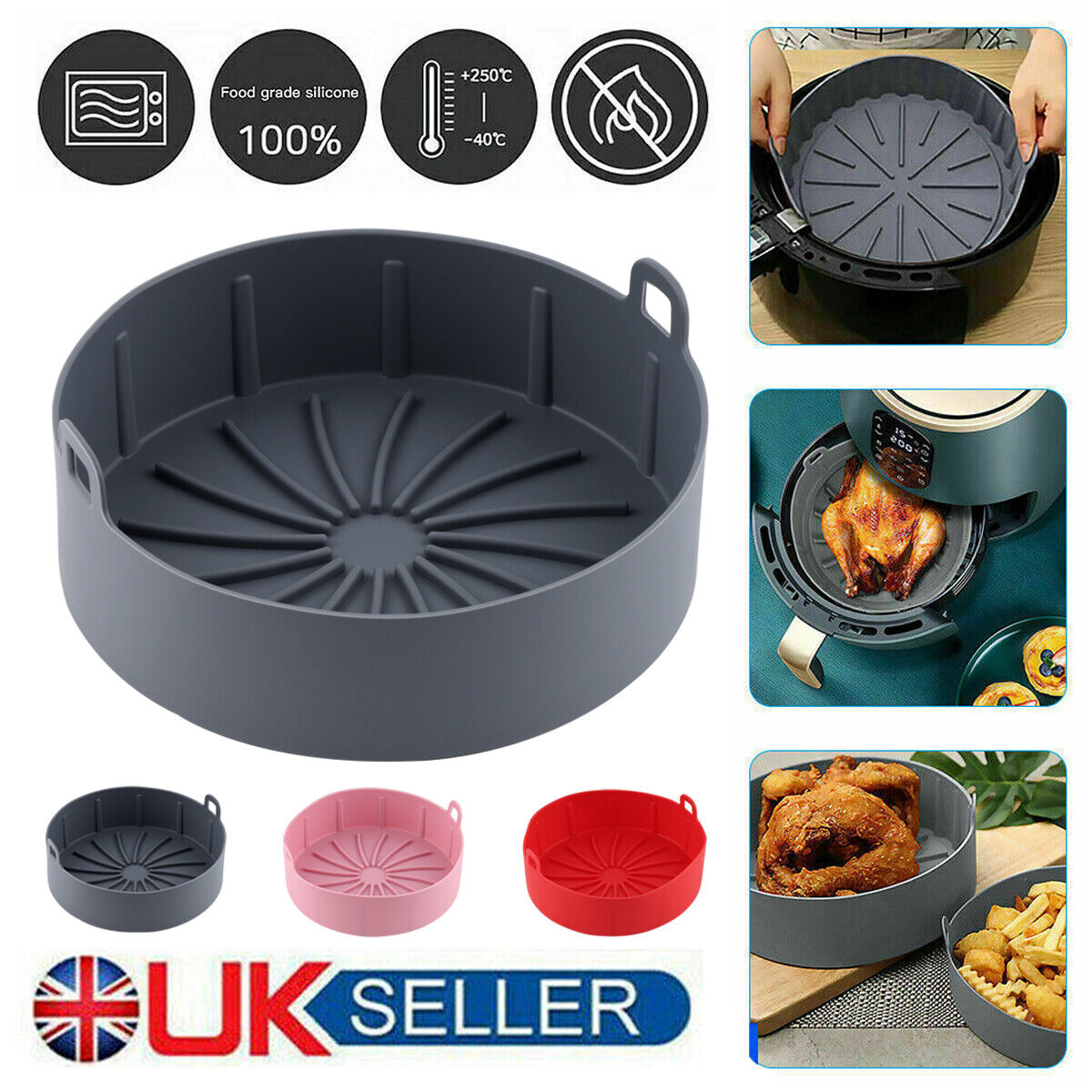 For Air Fryer Silicone Pot Thicken BBQ Plate Barbecue Basket Heating Baking Pan