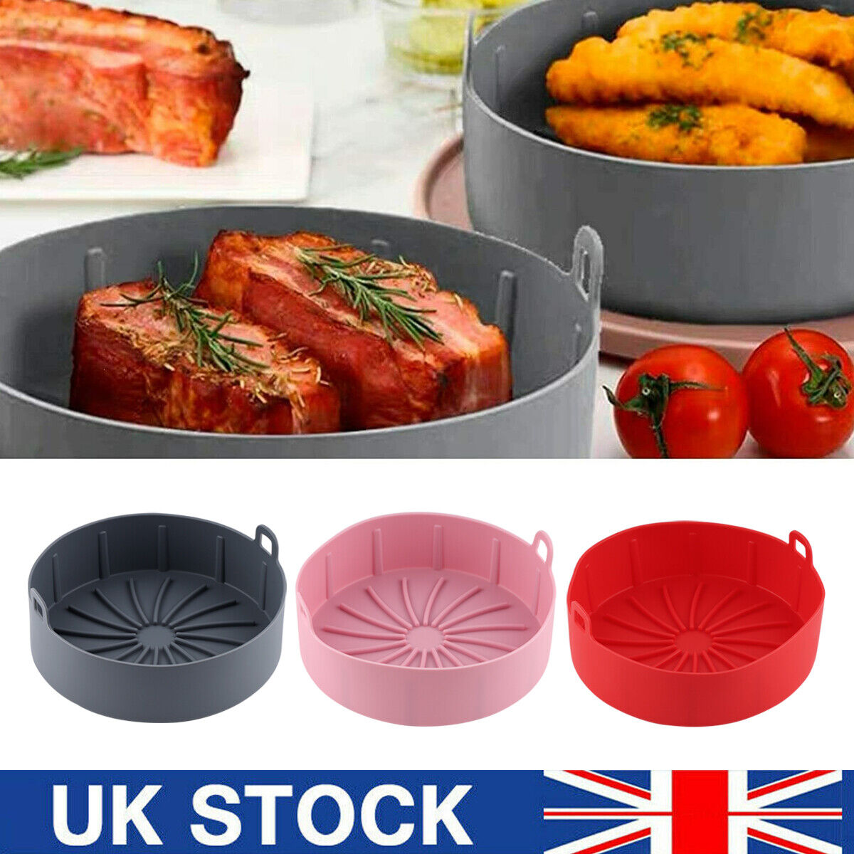 For Air Fryer Silicone Pot Thicken BBQ Plate Barbecue Basket Heating Baking Pan