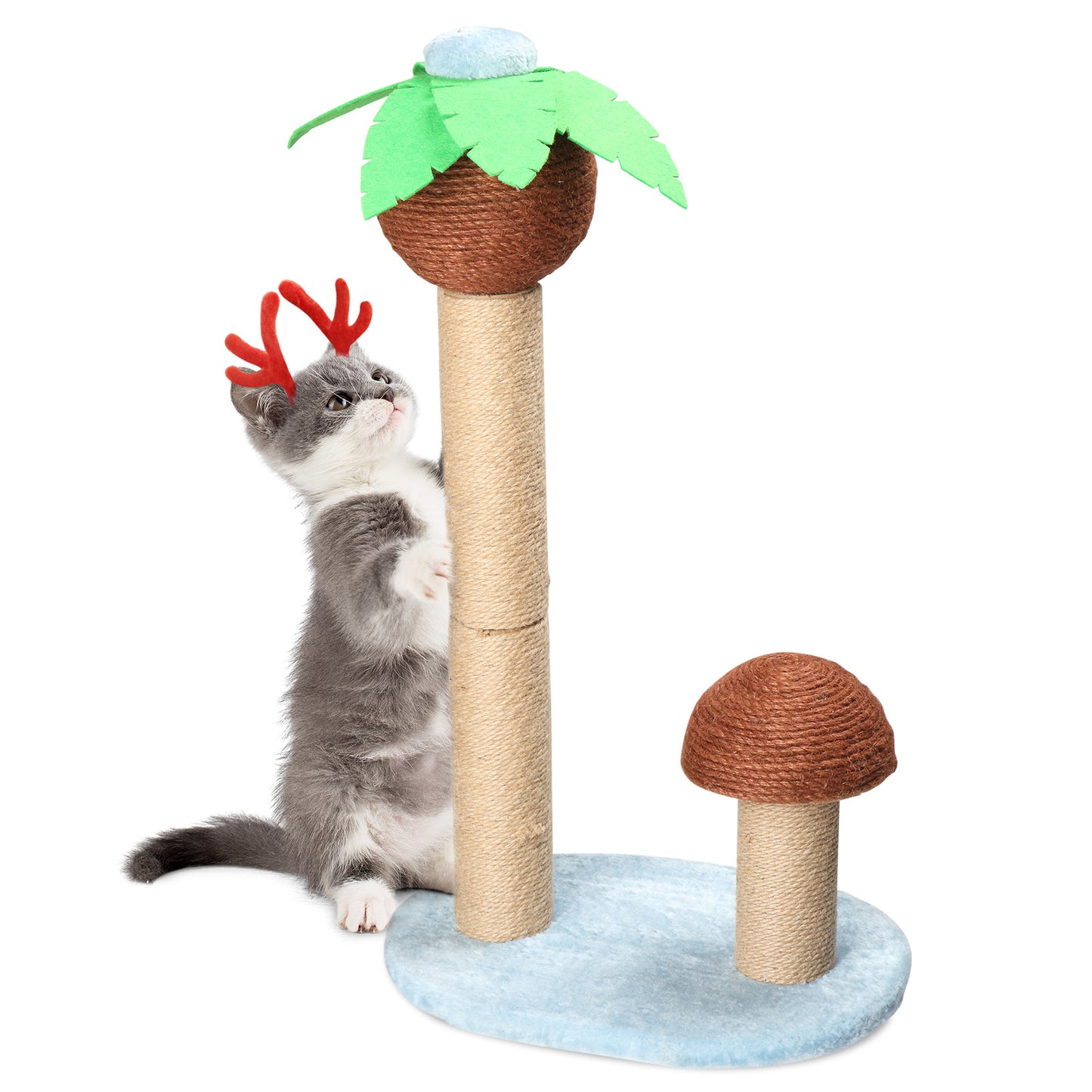 27.5in Coconut Palm Tree Cat Scratching Post, Cute Cat Scratcher with Natural Sisal Posts & Dangling Balls for Indoor Cats