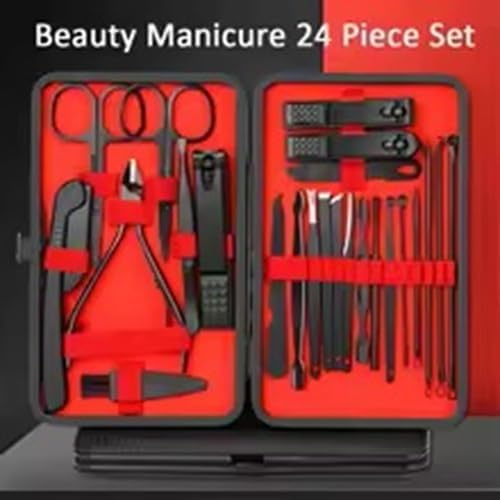 24 Pieces Set Professional Manicure Set Kits Stainless Steel Fingernail Toenail Hair Clipper Set with Leather Portable