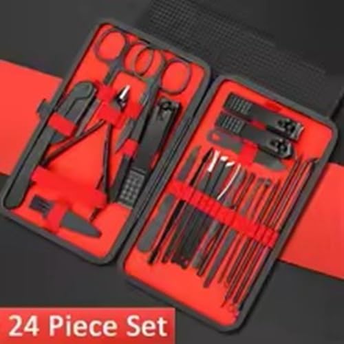 24 Pieces Set Professional Manicure Set Kits Stainless Steel Fingernail Toenail Hair Clipper Set with Leather Portable