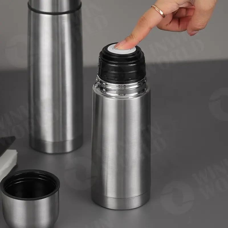 Double Wall Vacuum Flask, Stainless Steel, Silver (500ML)