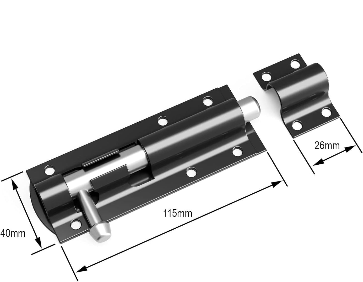 4-inch Door Bolts with Screws, Black, Pack of 2, Garden Gate and Shed Security Lock