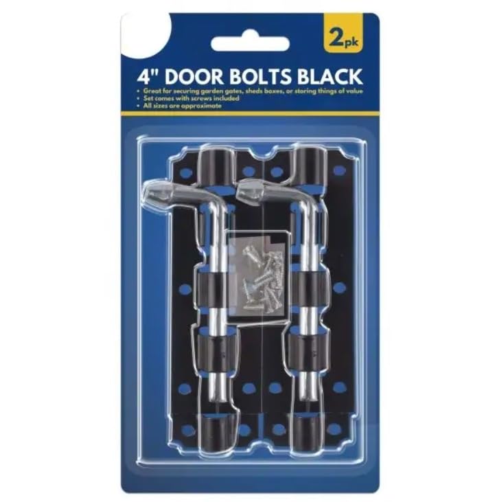 4-inch Door Bolts with Screws, Black, Pack of 2, Garden Gate and Shed Security Lock