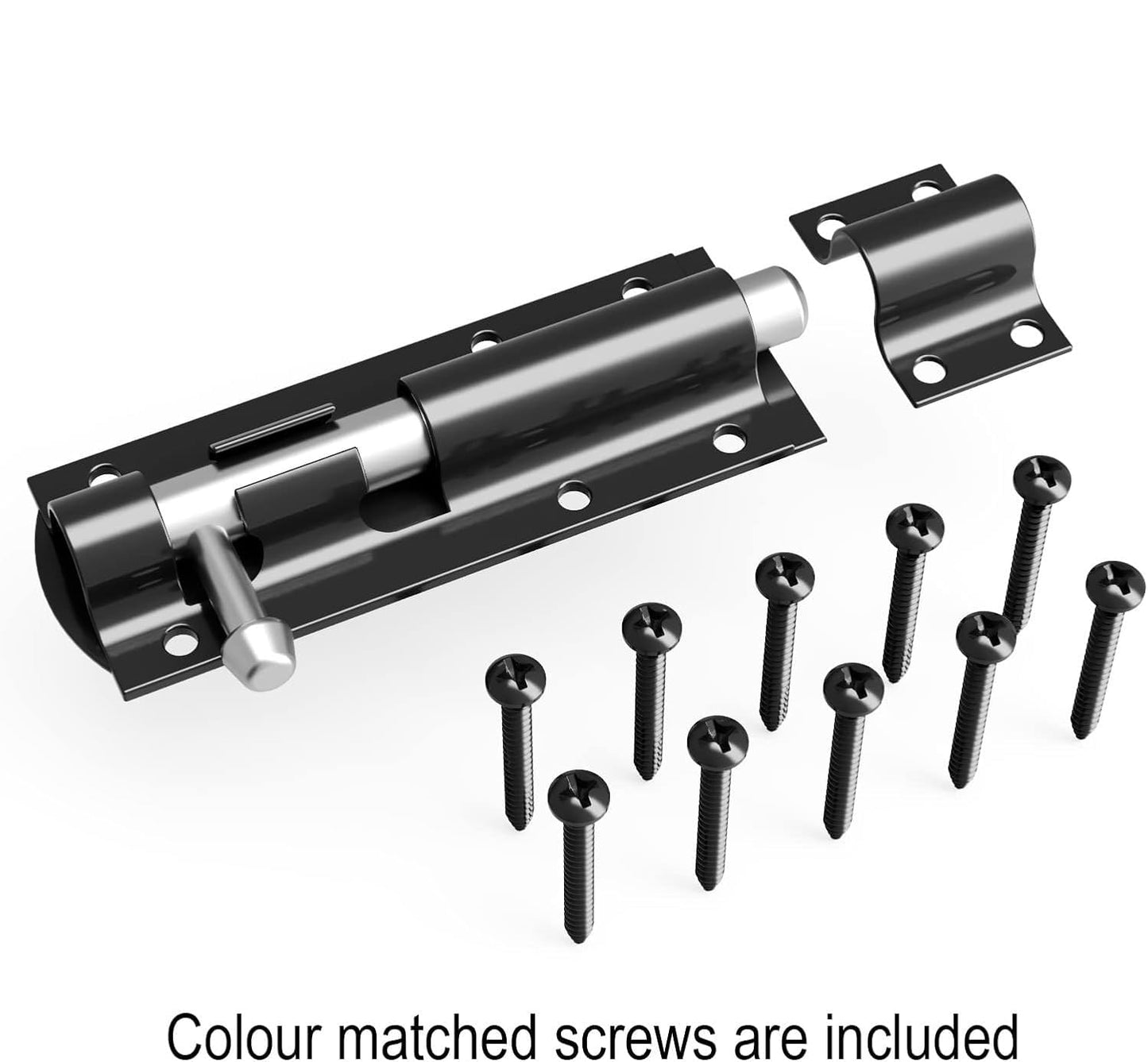 4-inch Door Bolts with Screws, Black, Pack of 2, Garden Gate and Shed Security Lock