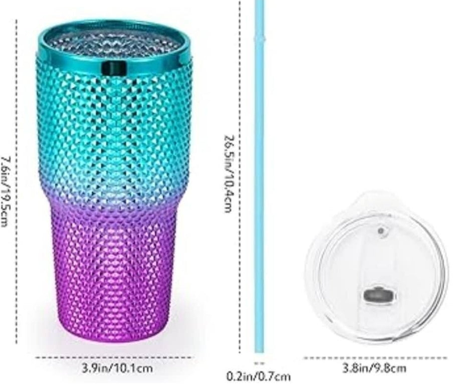 Metallic Studded Tumbler 750ml Metallic Finish Double Wall Construction NPA and Lead Free 2 Ways to sip